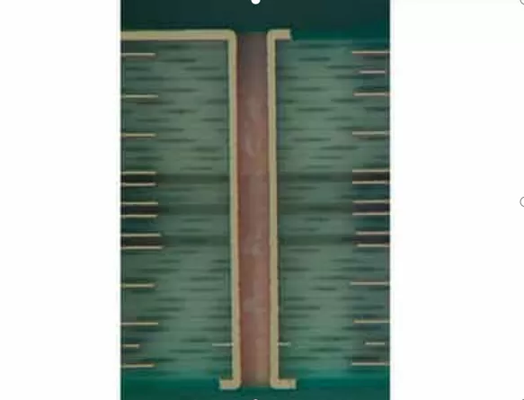 Microsection of a 20-layer multilayer PCB.