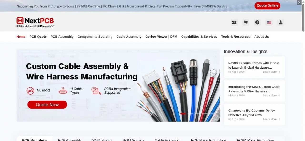 NextPCB Official Website Screenshot