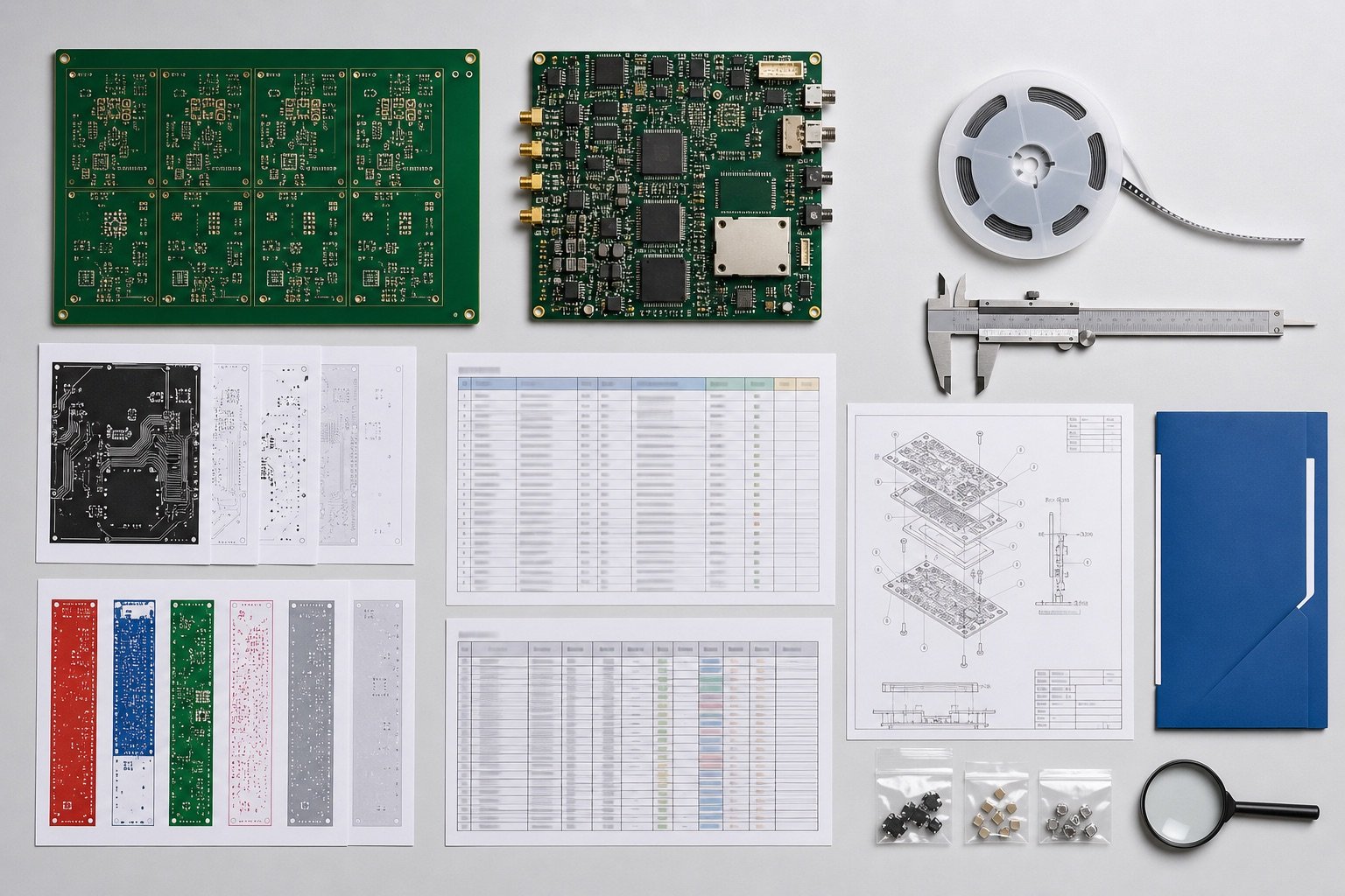 PCB and PCBA RFQ file package with fabrication data, BOM and assembly drawing