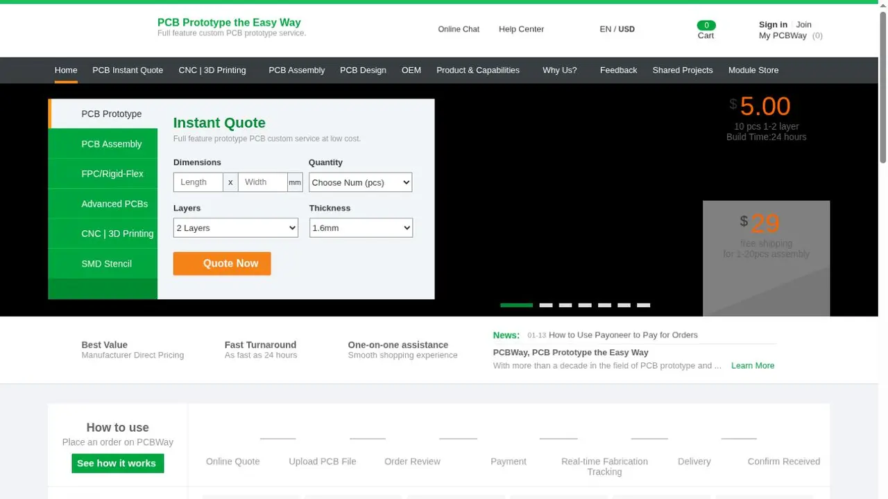 PCBWay Official Website Screenshot